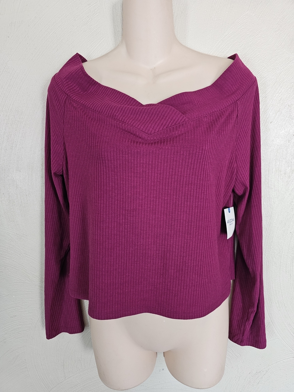 Arizona Jean Co. Royal Magenta Ribbed Off-Shoulder Long Sleeve Top Size XL NEW